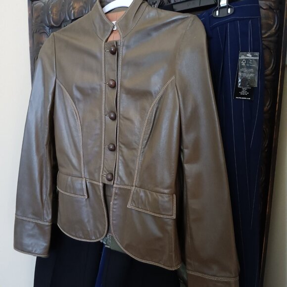 Women's Vegan Leather Military Style Jacket in Rich Green - Picture 6 of 13